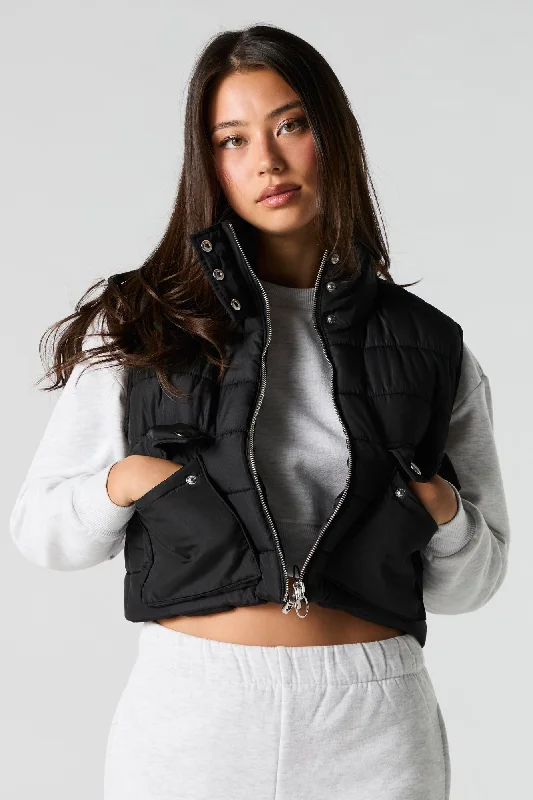 College Jackets for Women-High Neck Puffer Vest