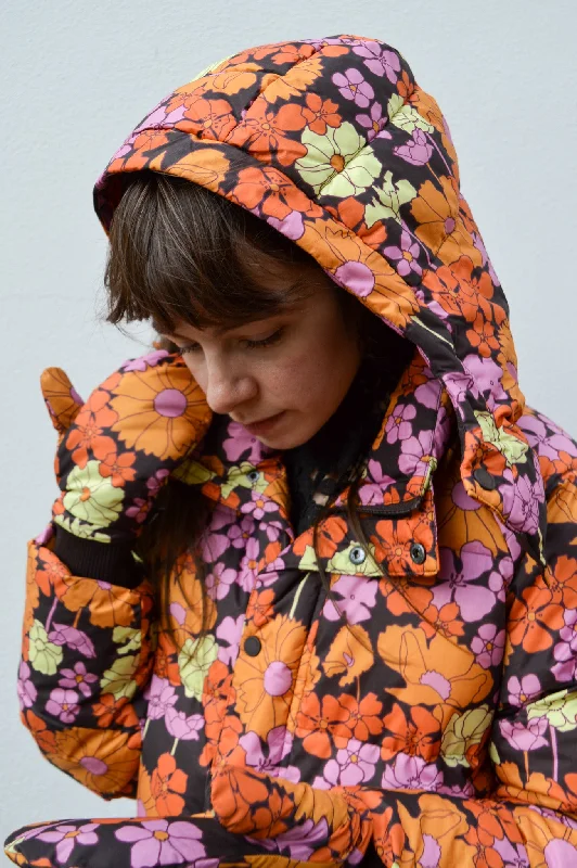 Holiday Jackets for Women-Dedicated Karmas Long Puffer Jacket in Flower Power