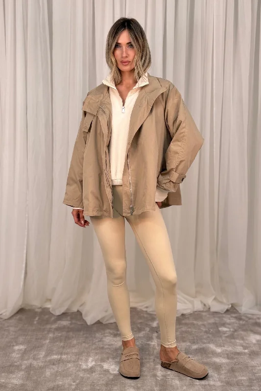 Custom Jackets for Women-Elsa Cropped Trench Coat In Neutral