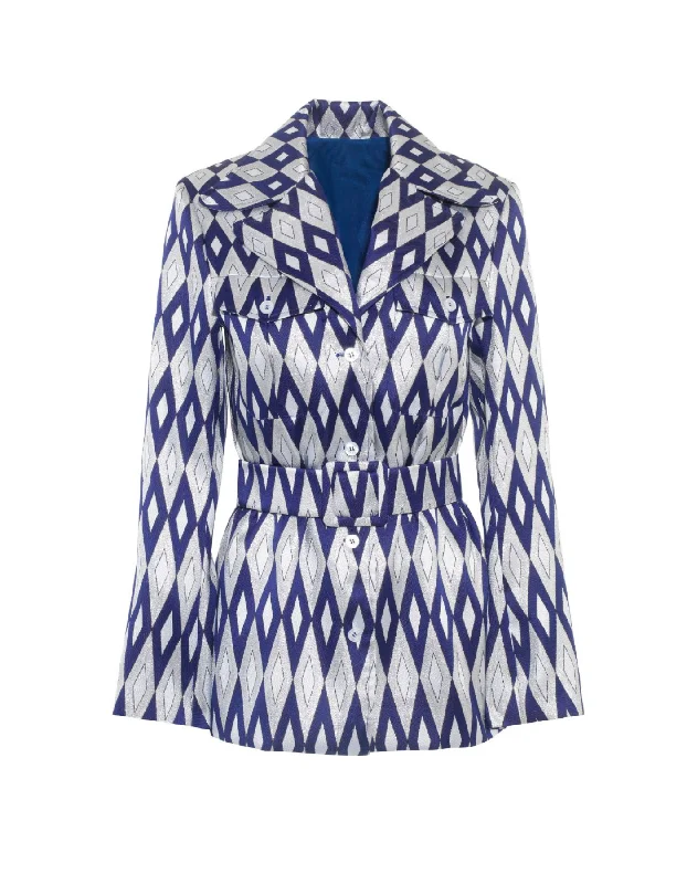 Casual Jackets for Women-Lucille Blue Mirror Print Silk Jacquard Jacket