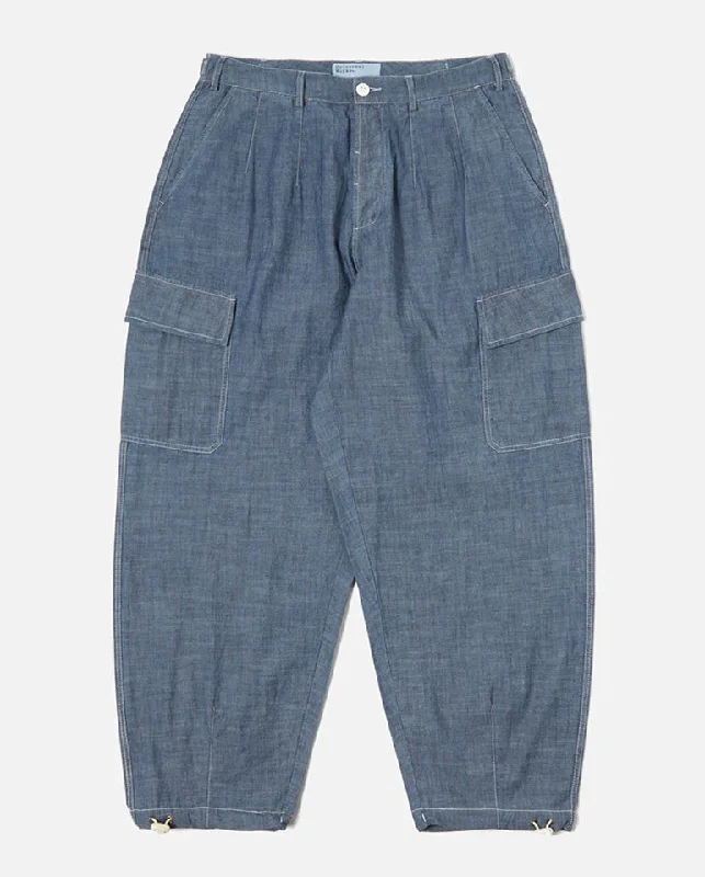 Elegant Pants for Men-Loose Cargo Pant Indigo Chambray