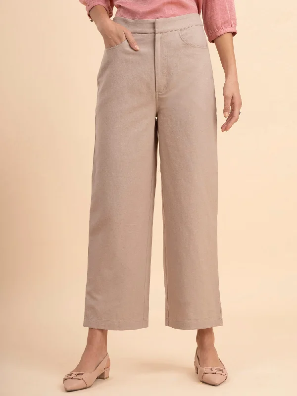 Minimalist Pants for Women-Linen Wide-Leg Trousers - Beige