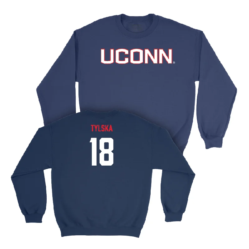 Long Sleeve Mechanic Shirts-Navy Women's Volleyball UConn Crewneck  - Hanna Tylska