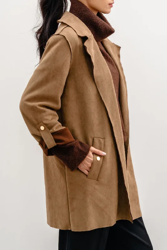 Spring Jackets for Women-SUEDE MID COAT