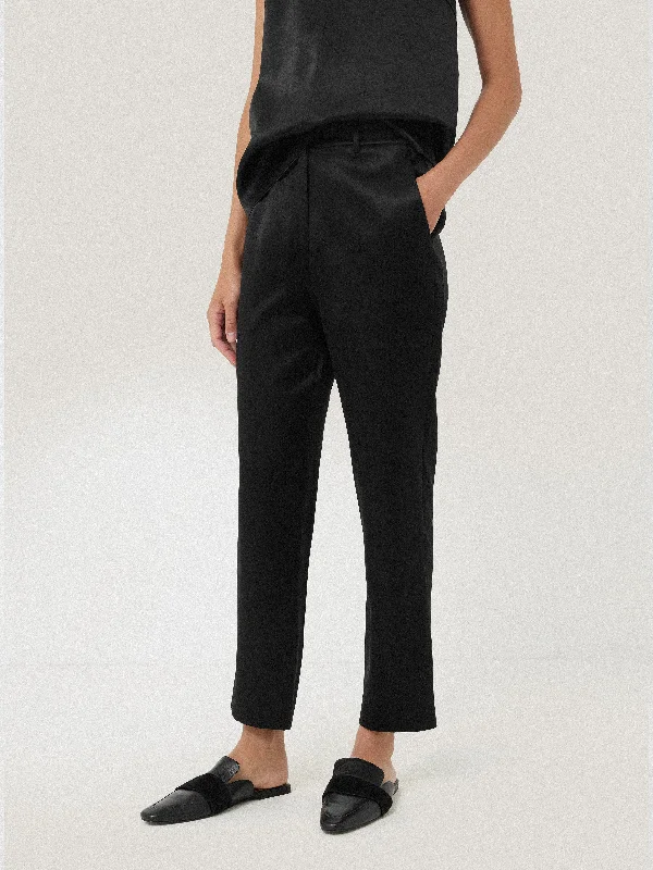 Insulated Pants for Women-Bonded Satin Trouser | Black