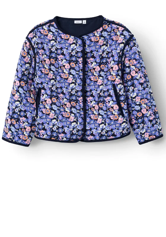 Bomber Jackets for Women-Name It Kid Girl Tirulle Long Sleeve Floral Quilted Jacket, Easter Egg