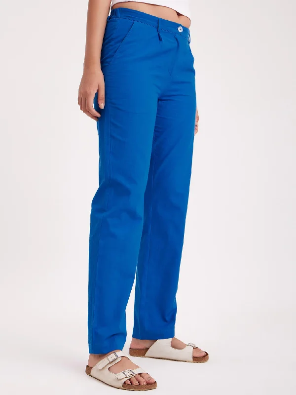 Camping Pants for Men-Linen Straight Fit Trousers - Royal Blue