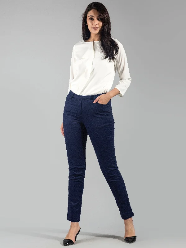 Striped Pants for Women-Essential Comfort Trousers - Navy