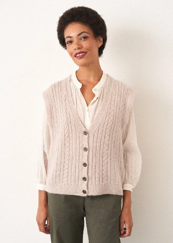 Casual Jackets for Women-LEWIS KNITTED WAISTCOAT - OATMEAL