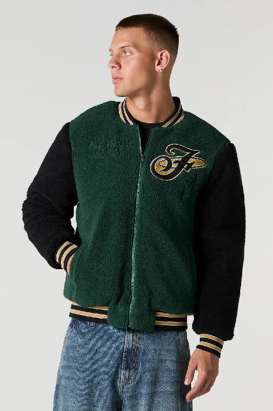 College Jackets for Men-Sherpa Embroidered Varsity Jacket