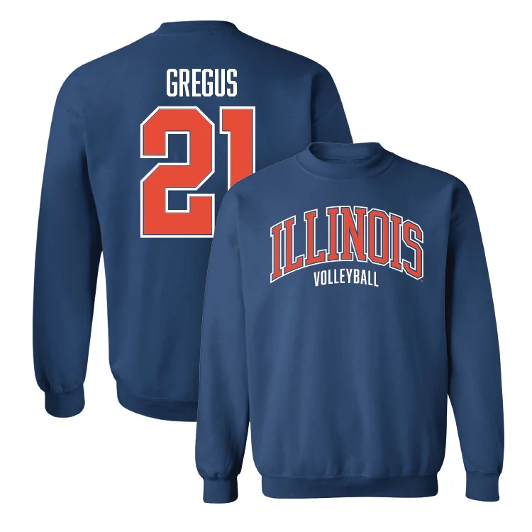 Long Sleeve Winter Shirts-Navy Illinois Arch Crew - Sophie Gregus #21