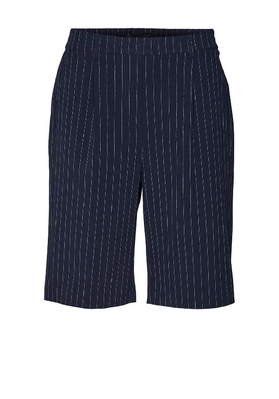 Plus Size Shorts for Men-Vero Moda Pinstripe Shorts, Navy Blazer