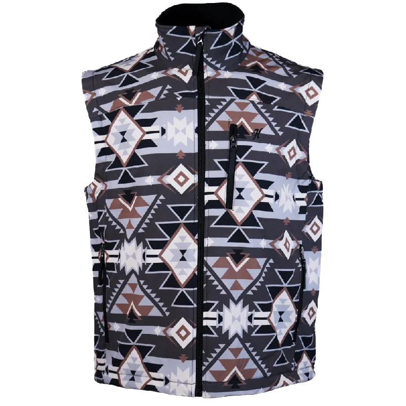 Hip Hop Jackets for Men-"Hooey Softshell Vest" Aztec / Grey