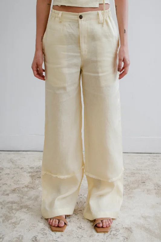 Patent Leather Pants for Women-Roca Linen Pant | Butter Yellow