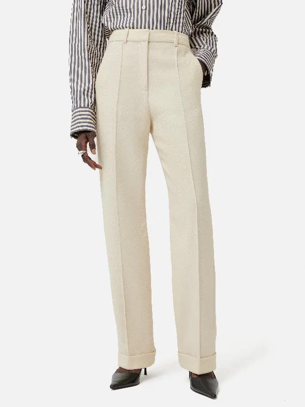 Muted Color Pants for Men-Harley Turn Up Trouser | Cream