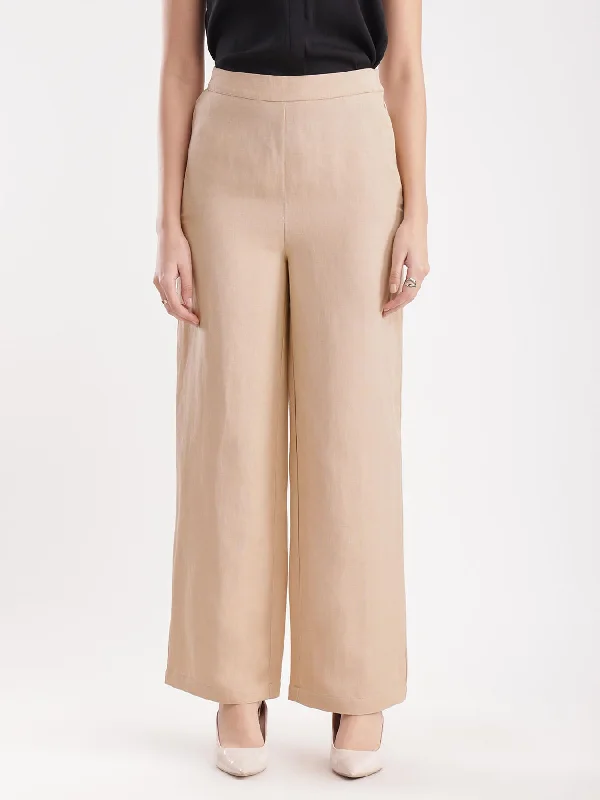 Insulated Pants for Men-Linen Elasticated Wide Leg Pants - Beige