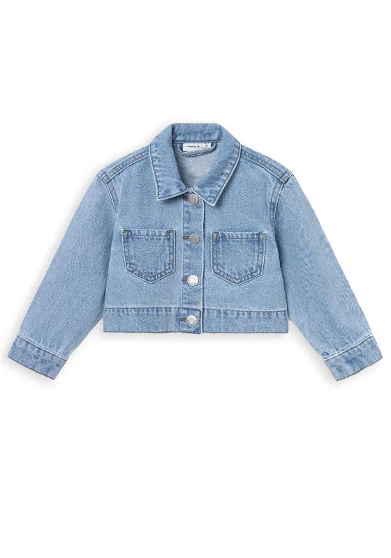 Holiday Jackets for Women-Name It Mini Girl Conny Unicorn Denim Jacket, Light Blue Denim