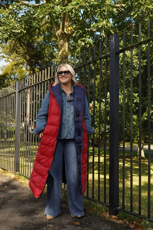 High Visibility Jackets for Women-Love Laura Reversible Gilet In Navy & Red