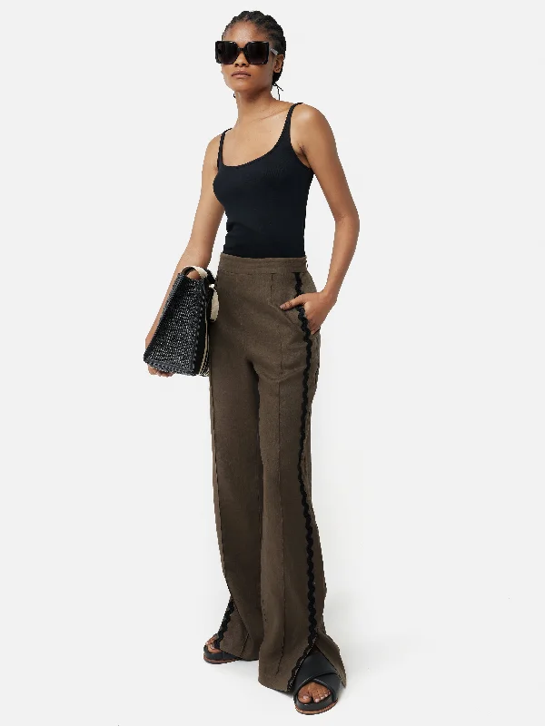 Ballet Pants for Women-Linen Ric Rac Trouser | Khaki