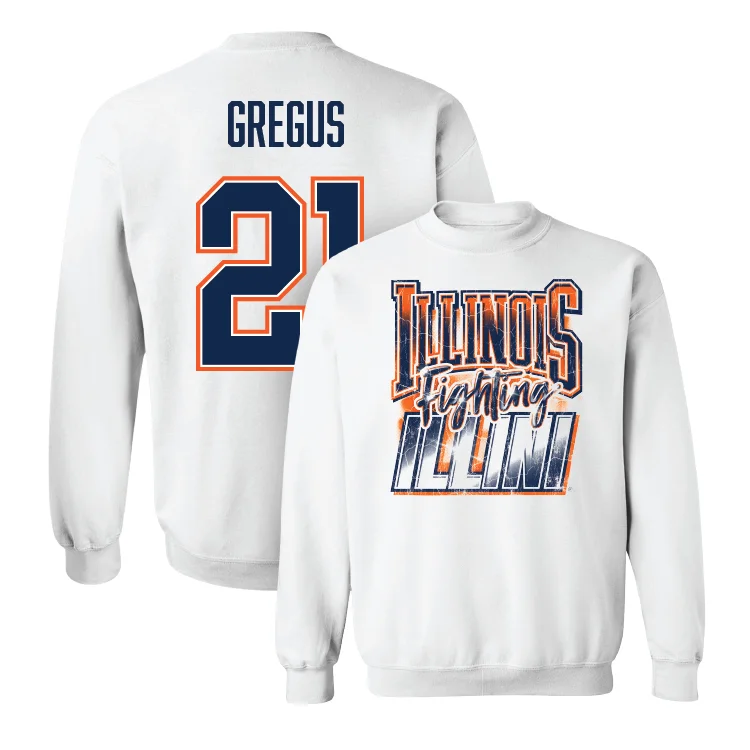 Long Sleeve Regular Fit Shirts-White Illinois Graphic Crew - Sophie Gregus #21