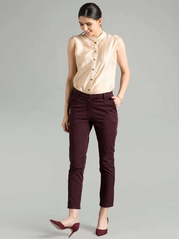 Casual Pants for Women-Essential Comfort Crop Pants - Maroon