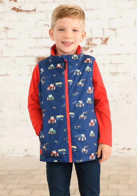 Sport Jackets for Men-Little Lighthouse Boy Alex Tractor Print Waterproof Gilet, Navy