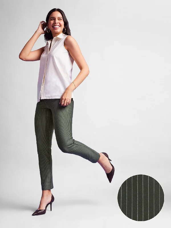 Clubwear Pants for Women-LivIn Striped Straight Pants - Olive