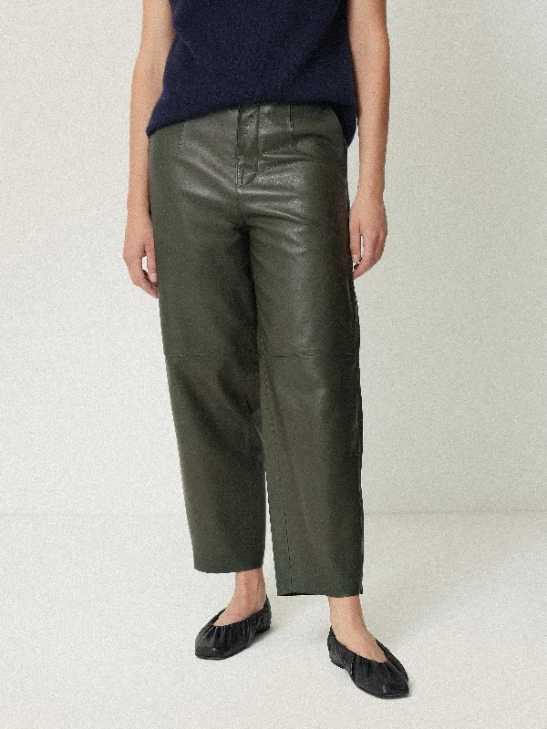 Casual Pants for Kids-Leather Barrel Leg Trouser | Green