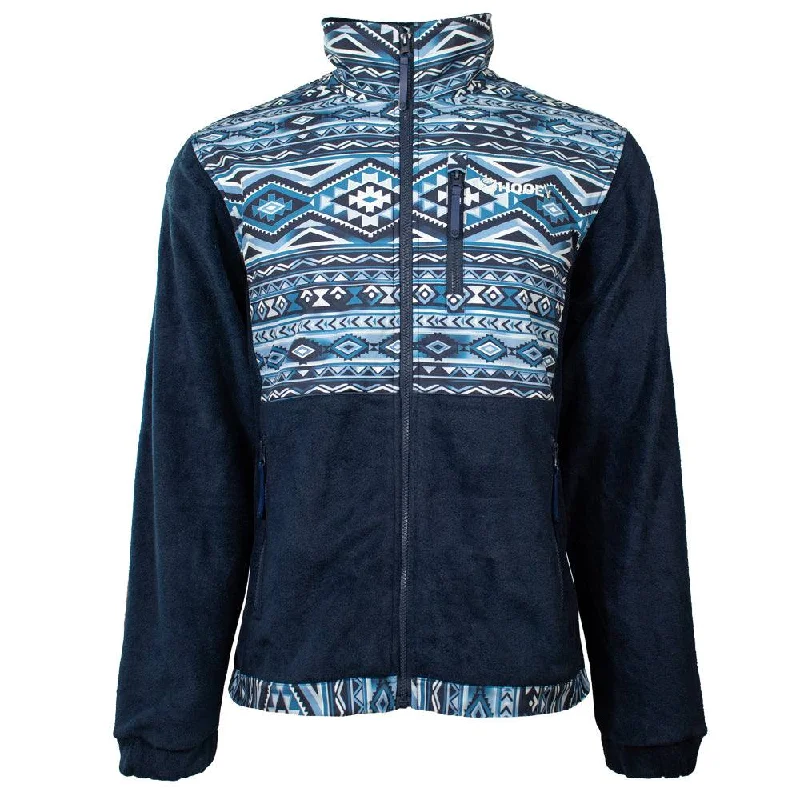 Custom Jackets for Men-"Hooey Tech Fleece Jacket" Navy/Aztec