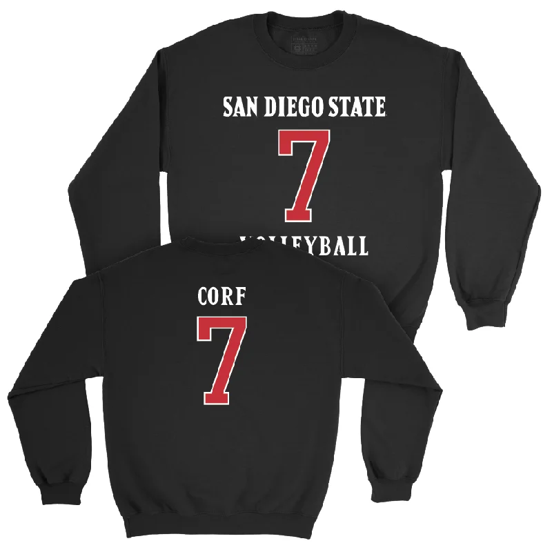 Long Sleeve Midweight Shirts-SDSU Women's Volleyball Black Sideline Crew - Madi Corf #7