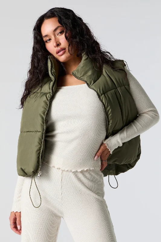 Boho Jackets for Women-Toggle Hem Puffer Vest