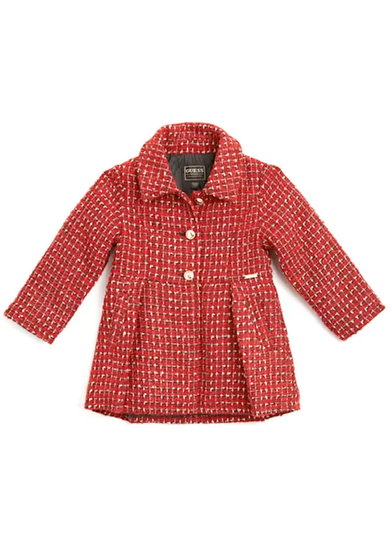 Outdoor Jackets for Men-Guess Girls Boucle Long Sleeve Coat, Red Multi