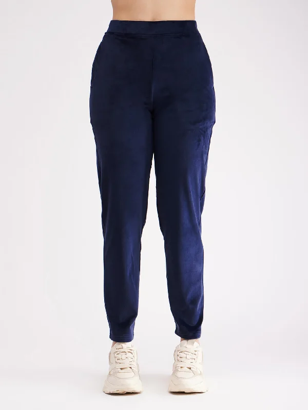 Dress Pants for Women-Fleece Trackpants - Navy Blue