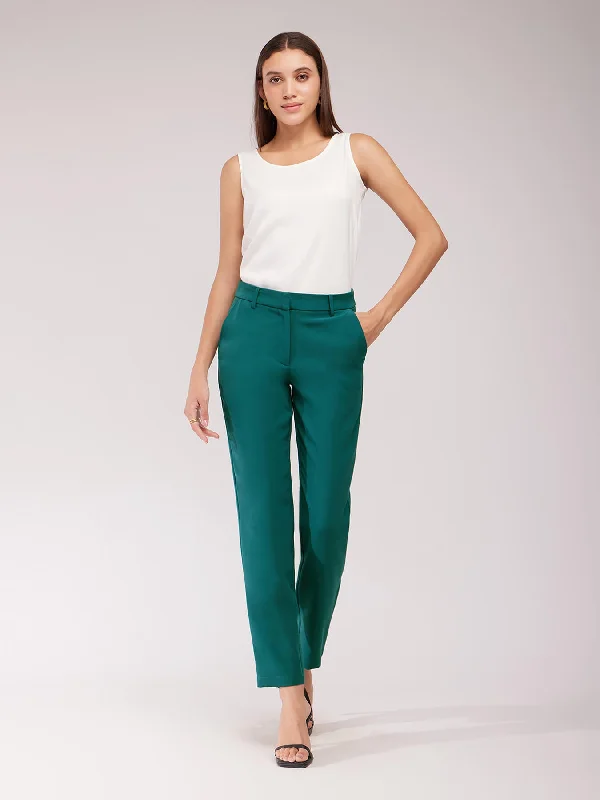 Spring Pants for Women-Straight Fit Trousers - Teal