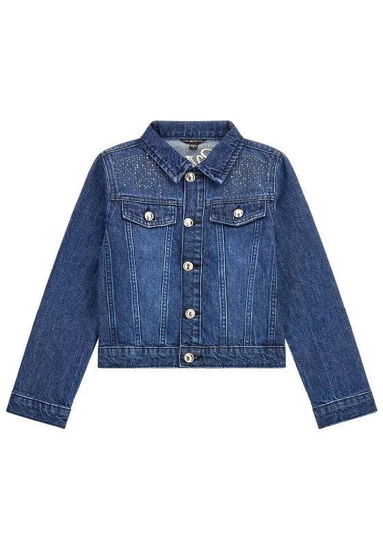 Party Jackets for Women-Guess Older Girl Glitter Logo Denim Jacket, Blue