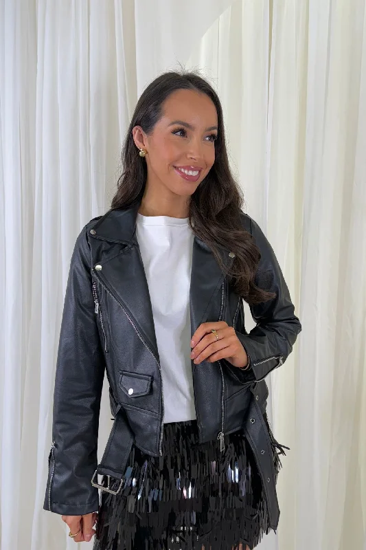 Event Jackets for Women-Tara Faux Leather Jacket In Black