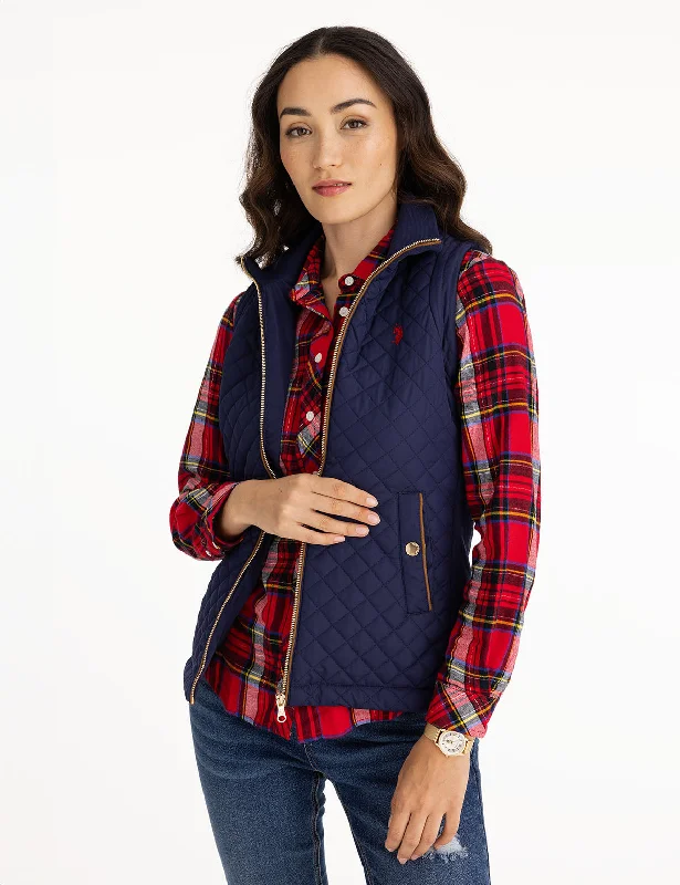 Travel Jackets for Women-SIDE KNIT QUILTED VEST