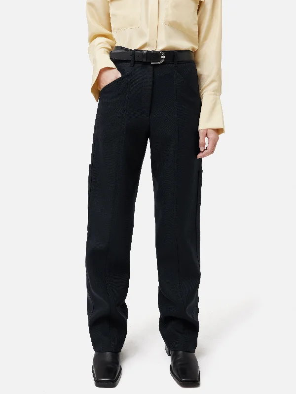 Running Pants for Women-Wool Blend Cargo Trouser | Navy