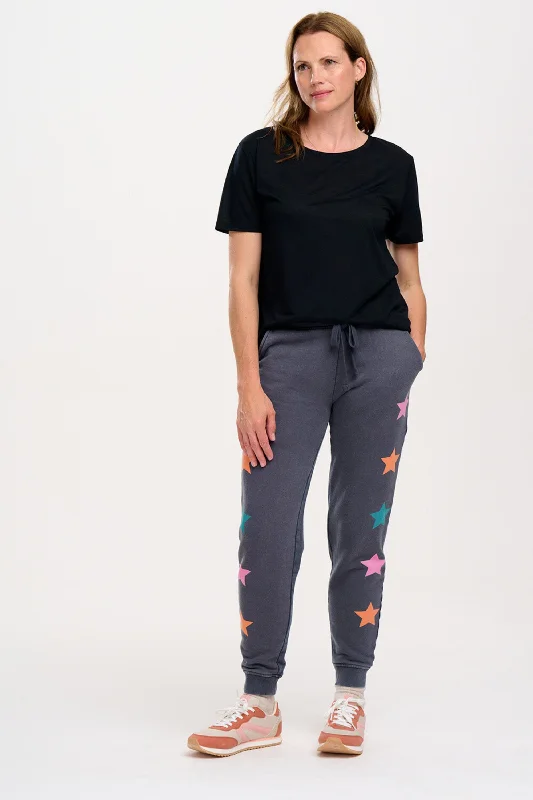 Flared Pants for Men-Ashley Joggers - Washed Charcoal, Star Detail