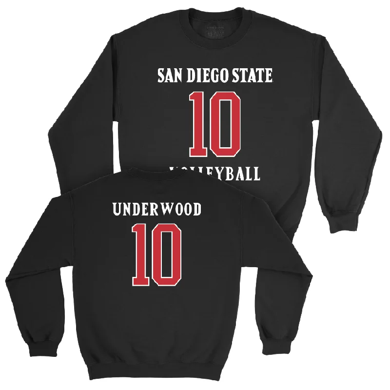 Long Sleeve Travel Shirts-SDSU Women's Volleyball Black Sideline Crew - Taylor Underwood #10