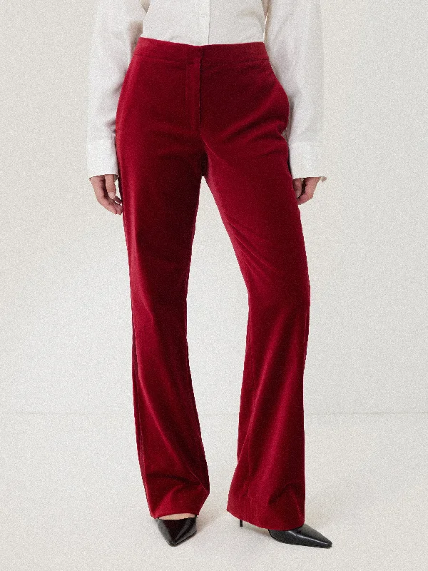 Sports Pants for Women-Mason Velvet Trouser | Red