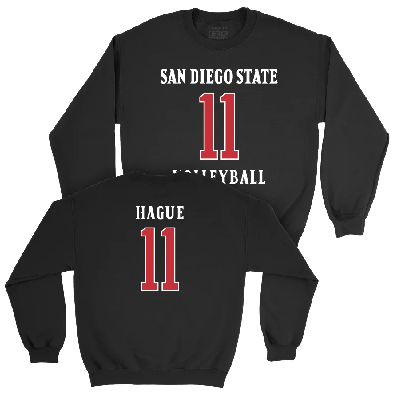 Long Sleeve Camping Shirts-SDSU Women's Volleyball Black Sideline Crew - Campbell Hague #11