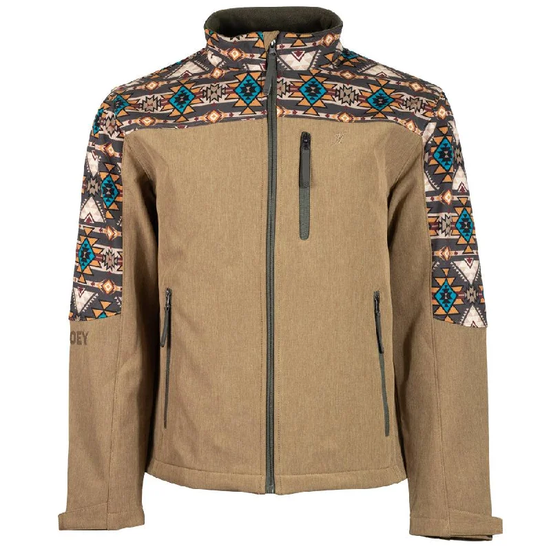 Corporate Jackets for Men-"Hooey Softshell Jacket" Tan w/Aztec detailing