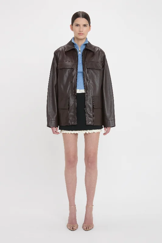 Reflective Jackets for Women-Soft Leather Chore Jacket In Ebony