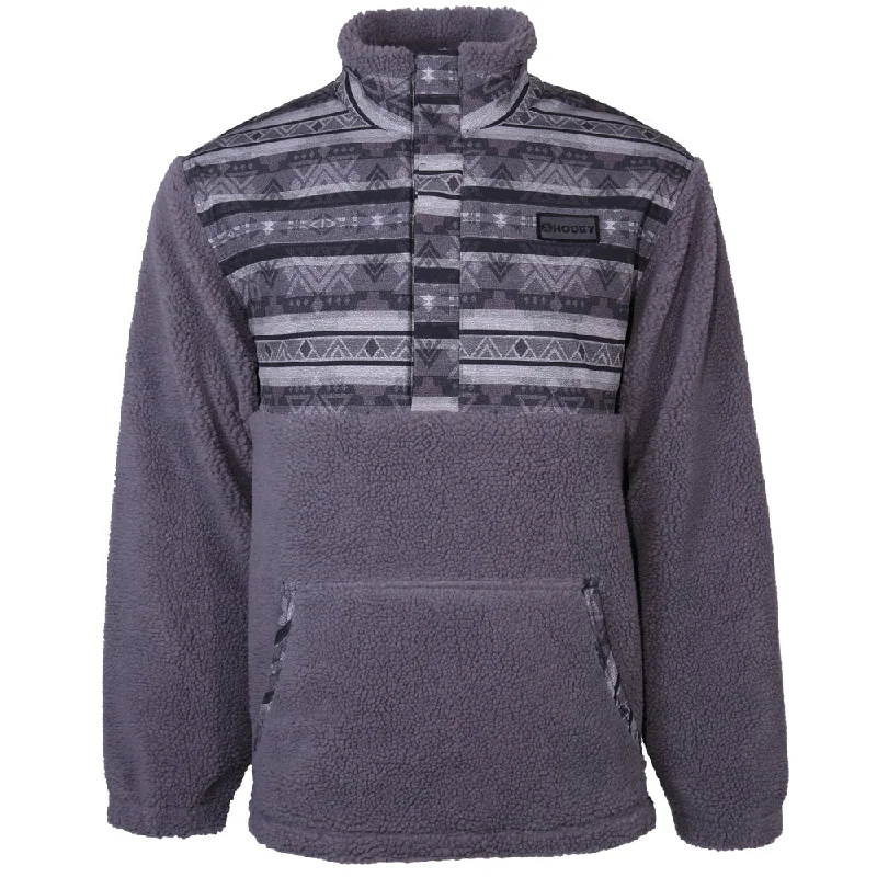 Minimalist Jackets for Men-"Hooey Sherpa Fleece Pullover" Dark Charcoal /Grey Serape