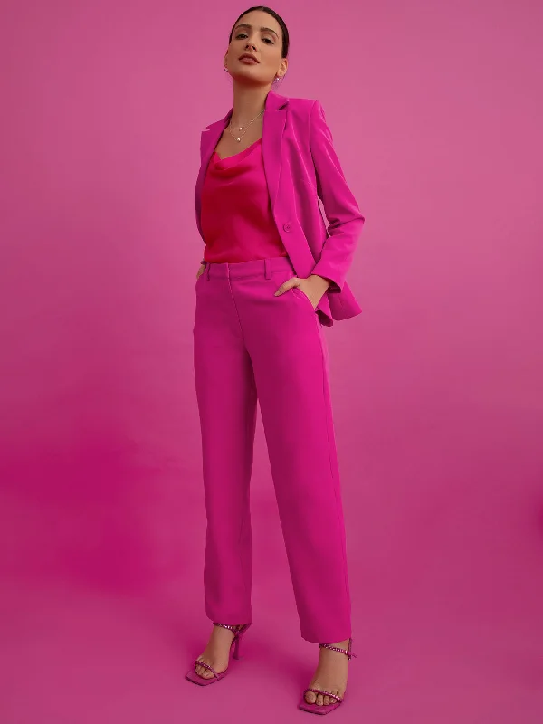 Salsa Dance Pants for Women-Straight Fit Trousers - Fuchsia