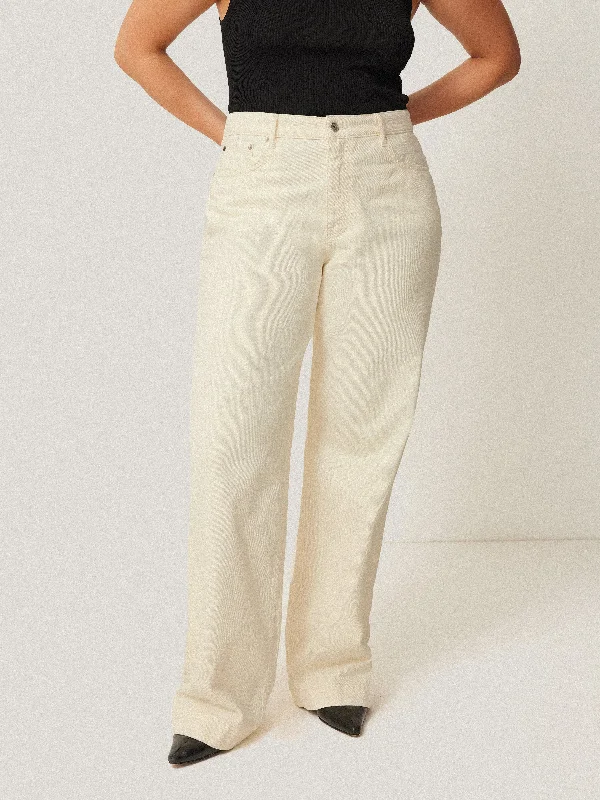 Track Pants for Women-Balfour Long Wide Leg Jean | Ecru