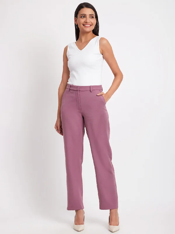 Skinny Pants for Women-Straight Fit Trousers - Mauve