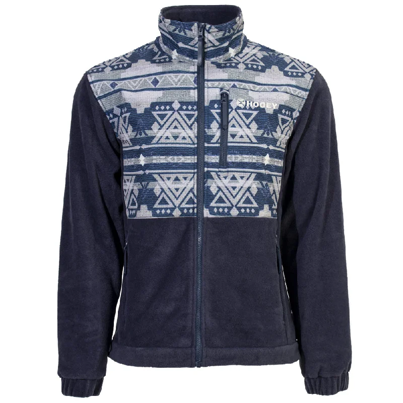 Elegant Jackets for Women-"Hooey Tech Fleece Jacket" Aztec Pattern w/ Navy Fleece