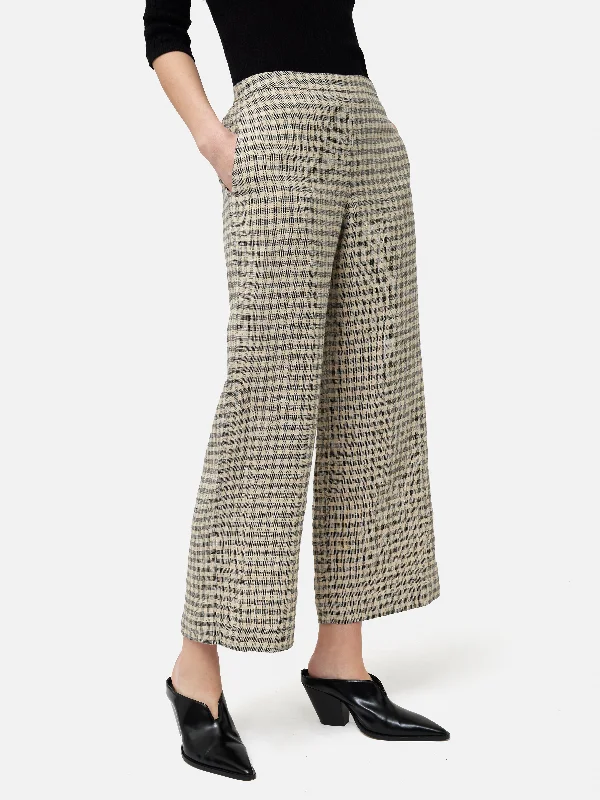 Stretch Pants for Men-Linen Check Palazzo Trouser | Beige